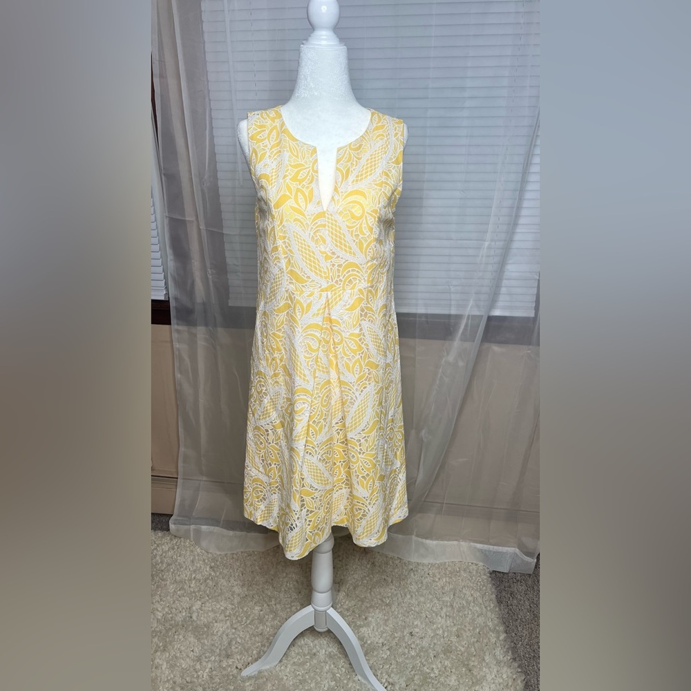 Ann Taylor Dress Womens 4 Yellow White Lace Sleeveless Shift
